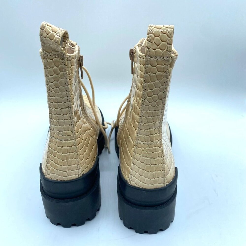 Urban Outfitters Womens Faux Croco Lace Up Platform Boot Sz 8 Beige Zip NWOB - Picture 11 of 12